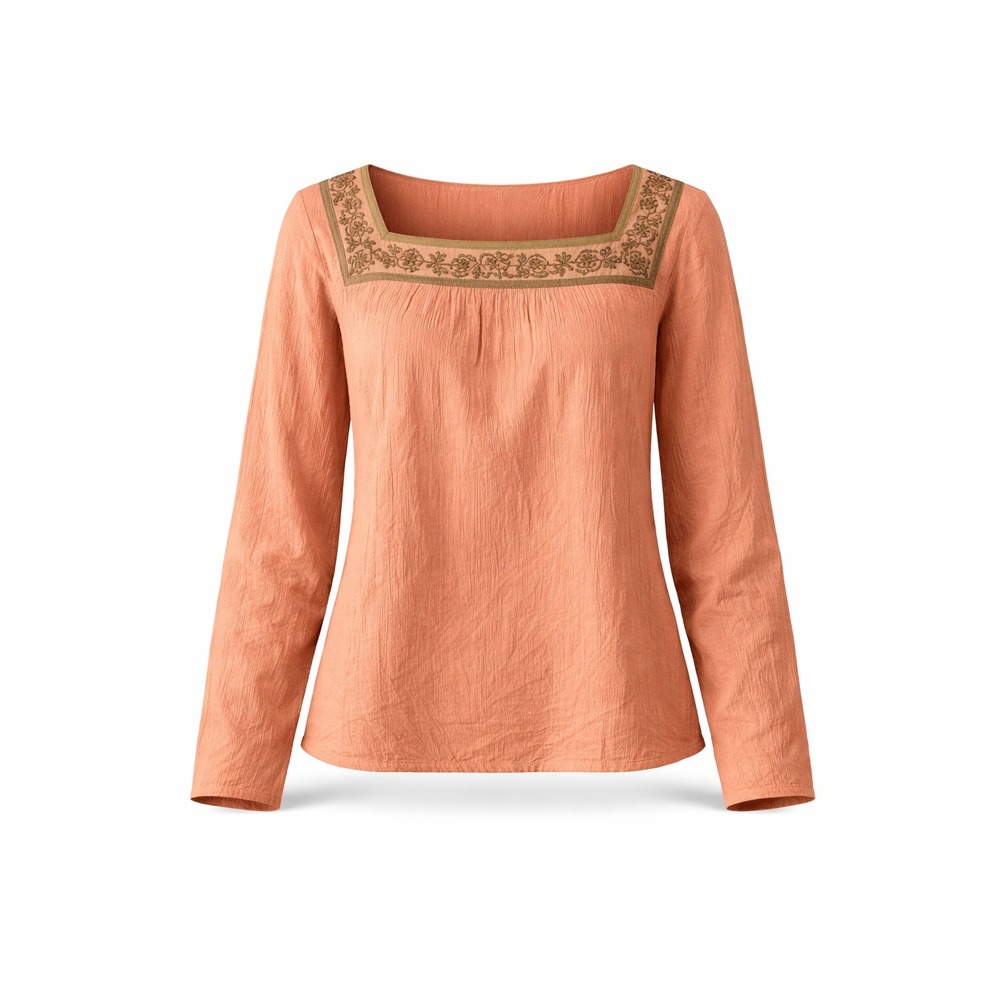 Vintage Madness Salmon Pink Embroidered Boho Cotton‎ Gauze Peasant Blouse Large
